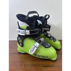 Salomon T2 Ski Boots Youth Size 21 Lime Green Black 259mm Junior Downhill Skiing